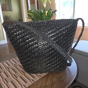 Vintage Woven Leather Shoulder Bag with Adjustable Braided Strap
